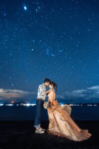 沖縄の古宇利島で撮影したと星空ウエディングフォト